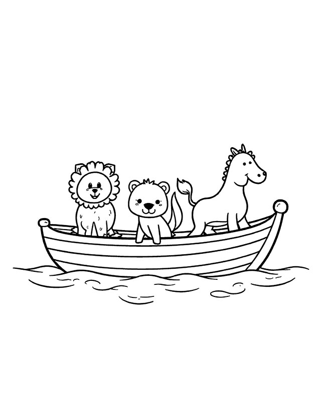 Boat with animals coloring page